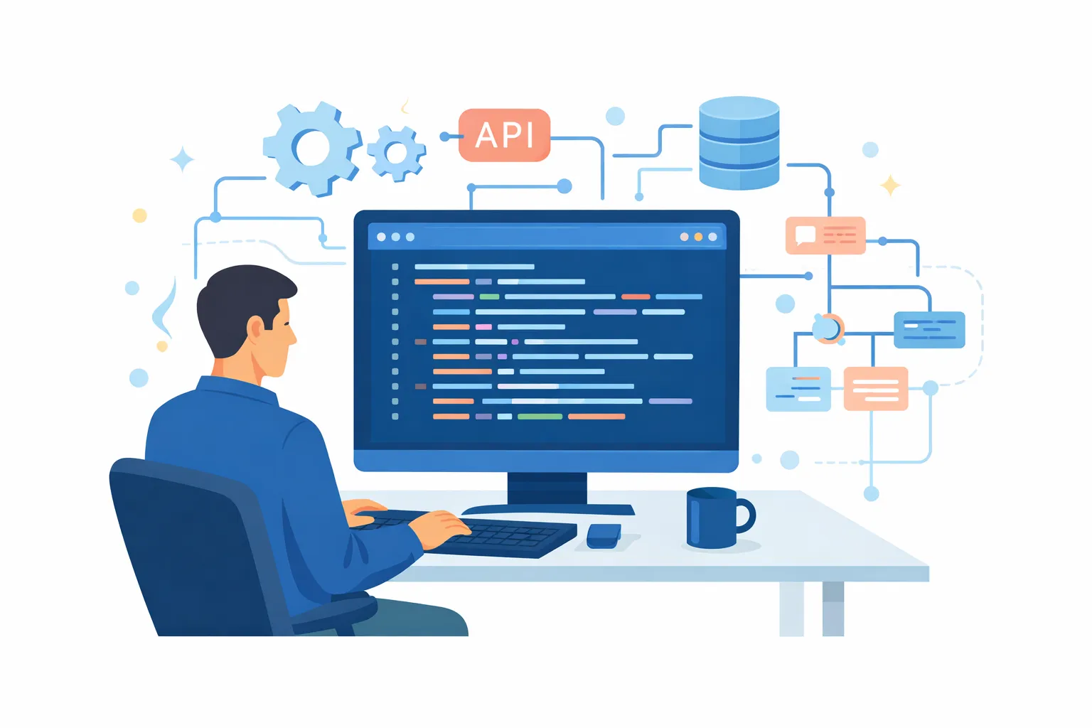 Sviluppatore al lavoro su codice